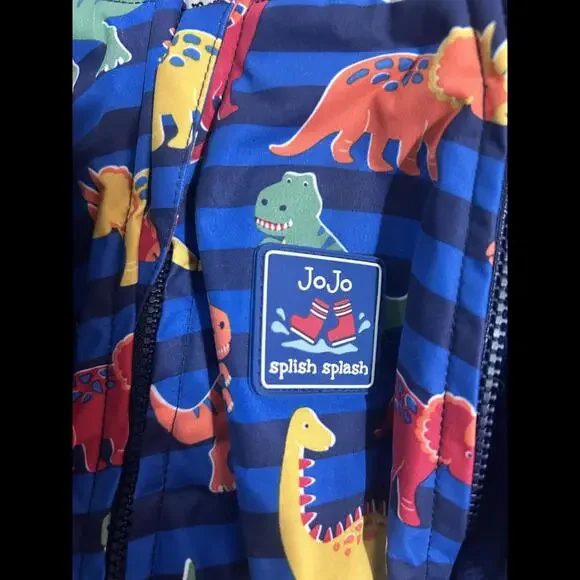 JoJo Maman Bebe Navy Blue Dinosaur Waterproof Fleece Lined Puddle Suit 3-6 Month
